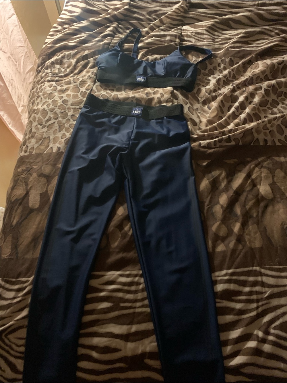 ALO Yoga Navy High-Rise Leggings with Matching Sports Bra Set